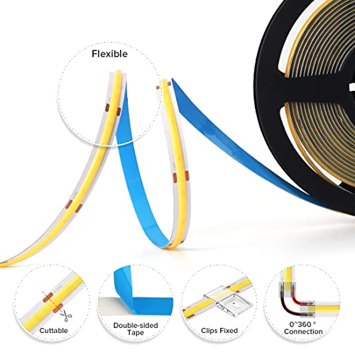 BTF-LIGHTING FCOB COB LED Strip Flexible High Density Uniform Light 8W/m 16.4FT DC12V Warm White 2700K CRI 90+ 8mm Width Dimmable LED Ribbon for Home Indoor Decor(No Adapter or Controller) - Image 4