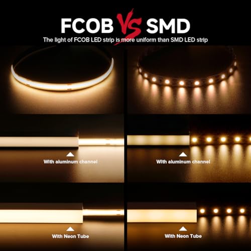 BTF-LIGHTING FCOB COB LED Strip Flexible High Density Uniform Light 8W/m 16.4FT DC12V Warm White 2700K CRI 90+ 8mm Width Dimmable LED Ribbon for Home Indoor Decor(No Adapter or Controller) - Image 2