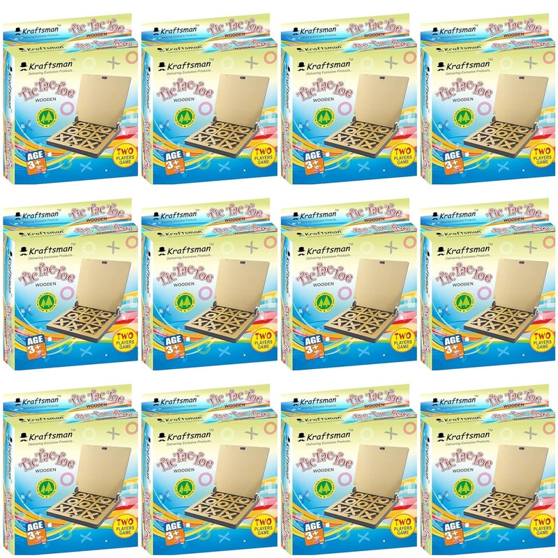 Braintastic Wooden Tic Tac Toe Portable Game-Pack of 12 for Birthday Return Gifts Party Pack, Travel Board Game, Return Favors for All Age Group Kids & Adults - Image 1