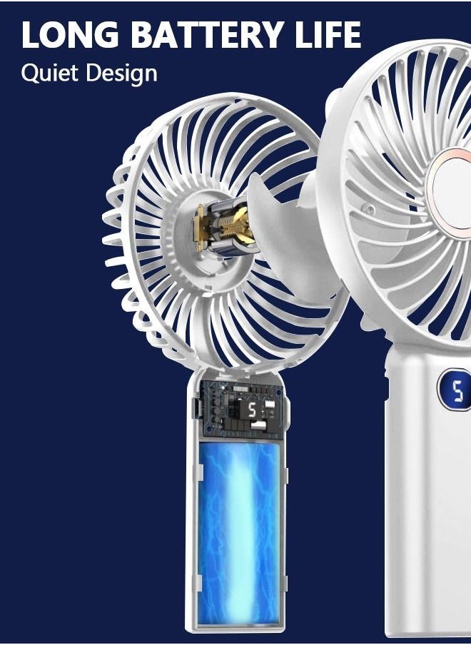 SUCITY Portable Handheld Mini Fan with LED Display, mute Desk Fan Rechargeable High Speed  5 Gear Personal Fan for Travel or Office(White) - Image 3