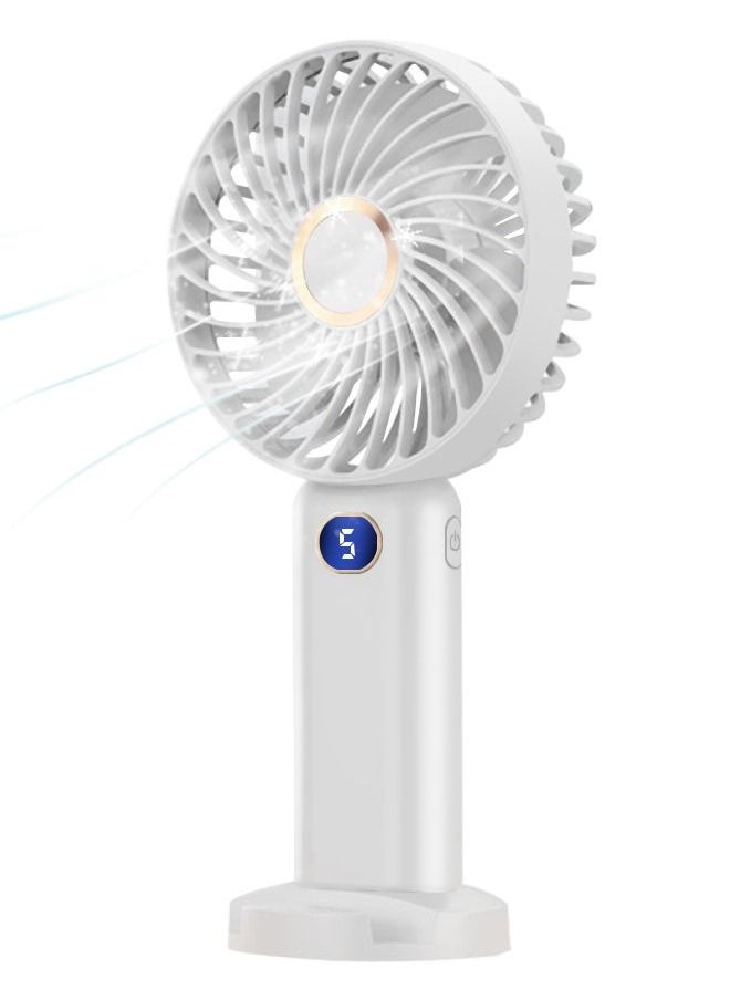 SUCITY Portable Handheld Mini Fan with LED Display, mute Desk Fan Rechargeable High Speed  5 Gear Personal Fan for Travel or Office(White) - Image 1