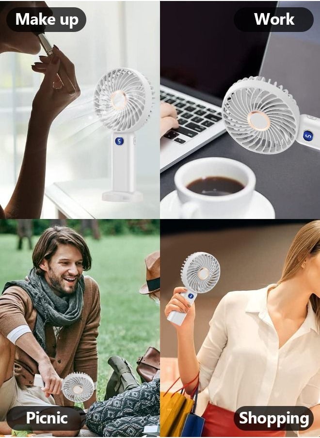 SUCITY Portable Handheld Mini Fan with LED Display, mute Desk Fan Rechargeable High Speed  5 Gear Personal Fan for Travel or Office(White) - Image 2