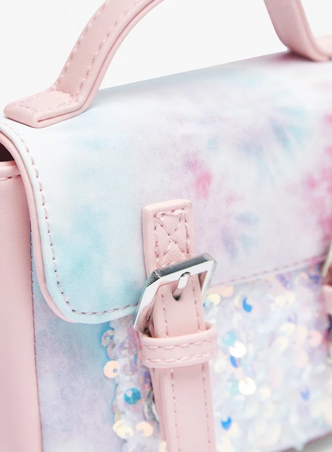 Flora Bella By Shoexpress Embellished Crossbody Bag with Adjustable Strap and Flap Closure