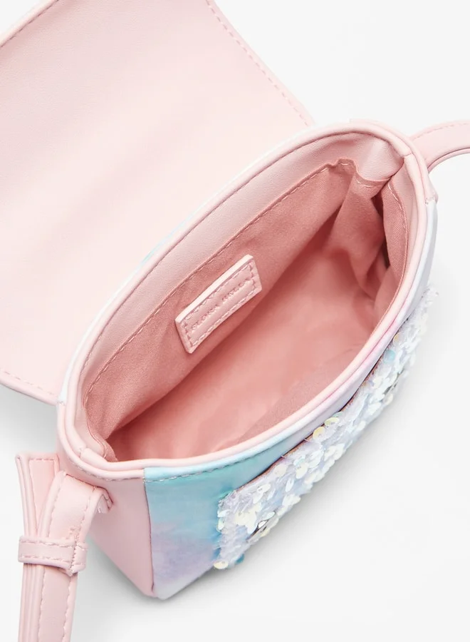 Flora Bella By Shoexpress Embellished Crossbody Bag with Adjustable Strap and Flap Closure