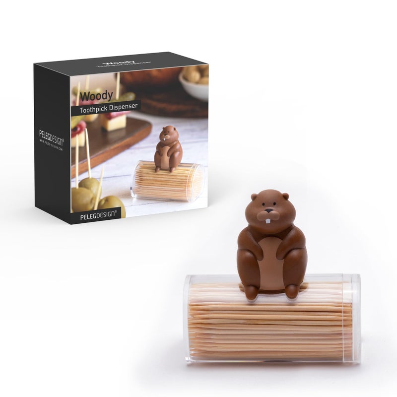 PELEG DESIGN Woody Toothpick Dispenser - Cute Beaver-Shaped Wood Toothpicks Holder, Durable Plastic, Fun Kitchen Gadget - Unique Funny Gifts - Image 1