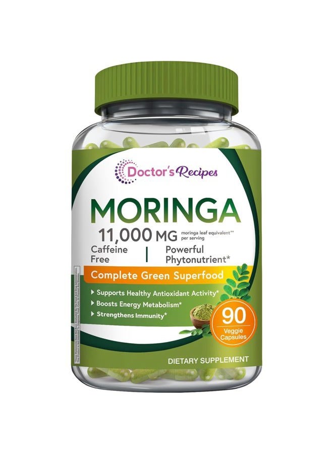 Doctor's Recipes Moringa 11,000 mg Strength, Complete Green Superfood, Natural Antioxidant Support, Non-GMO, 90 Vegan Caps, No Caffeine Soy Gluten - Image 1