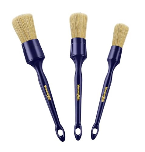 YeewayVeh Car Detailing Brush Set 3 Pack Ultra Soft Boars Hair Detailing Brushes for Leather Seat Air Vents Engine Bay Auto Detail Brushes Car Detailing for Interior Exterior Indigo - Image 1