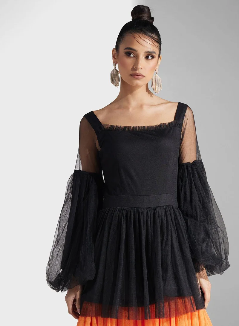 Golden Apple Tiered Tulle Maxi Dress