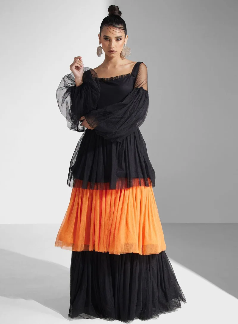 Golden Apple Tiered Tulle Maxi Dress