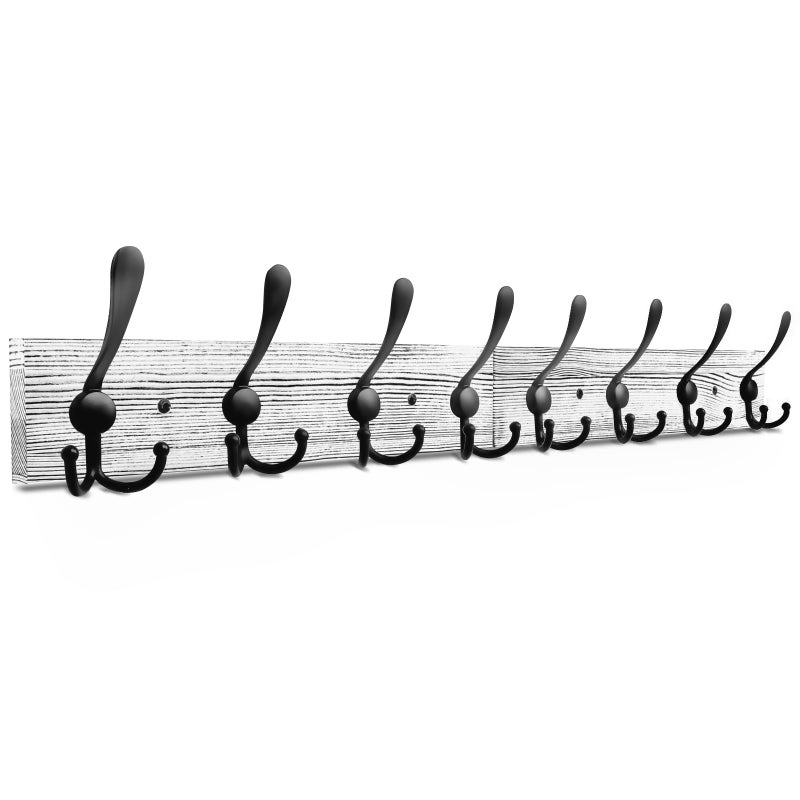 IBosins Wall Mounted Coat Rack 314 Long Rustic Wood  Aluminum Coat Rack with 8 Black TriHooks for Coat Bag Towel Key Hat Umbrella