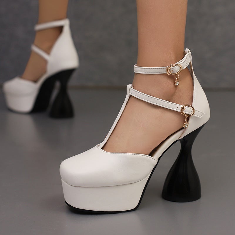 New Fashion Wine Cup With High Heeled Thick Bottom 40-50 Plus Size Buckle Square Head Hollow Sandals For Women - Image 5