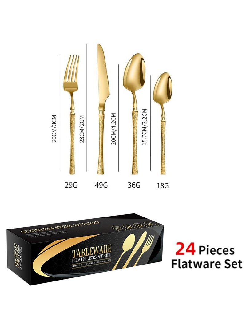 TodyJeyHo 24-Piece Elegant Stainless Steel Cutlery Set, Dishwasher Safe Tableware Include Forks Knives Spoons (Gold 24) - Image 2