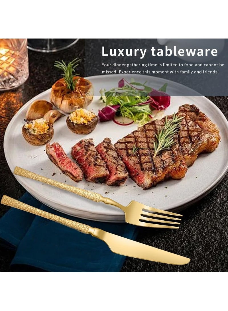 TodyJeyHo 24-Piece Elegant Stainless Steel Cutlery Set, Dishwasher Safe Tableware Include Forks Knives Spoons (Gold 24) - Image 3