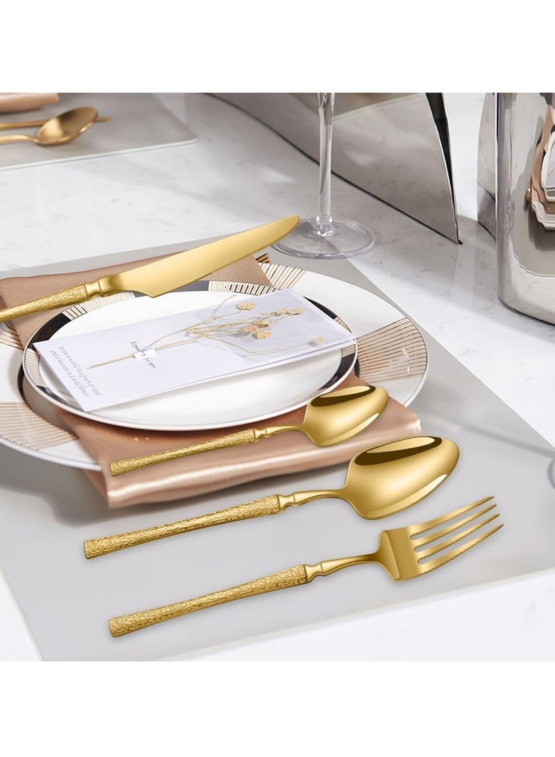 TodyJeyHo 24-Piece Elegant Stainless Steel Cutlery Set, Dishwasher Safe Tableware Include Forks Knives Spoons (Gold 24) - Image 4