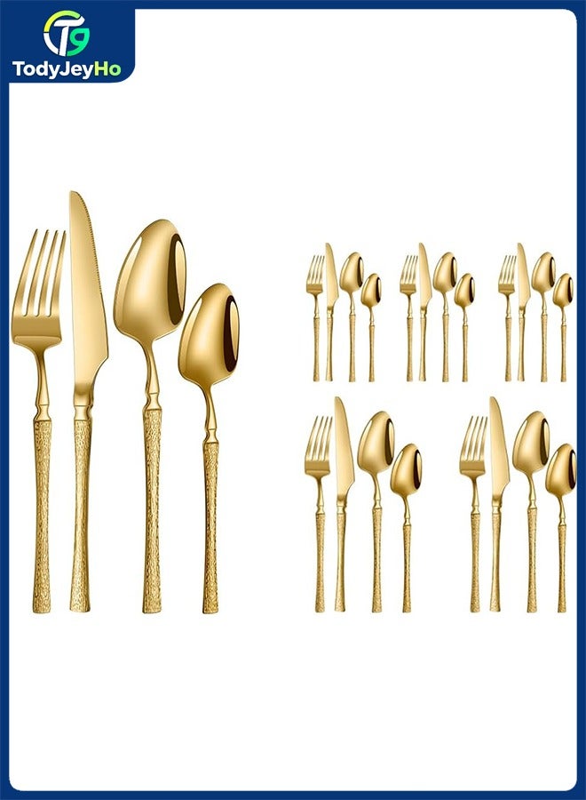 TodyJeyHo 24-Piece Elegant Stainless Steel Cutlery Set, Dishwasher Safe Tableware Include Forks Knives Spoons (Gold 24) - Image 1