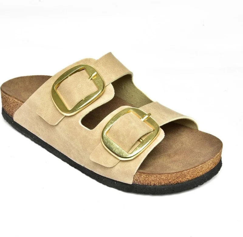 فوكس شوز P777517402 Beige Suede Double Strap Women's Slippers