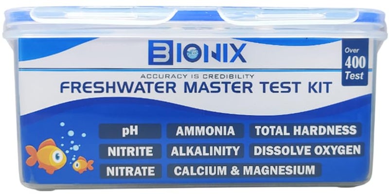 Bionix Fresh Water Testing kit for pH,Total Hardness,Ammonia,Alkalinity,Dissolve Oxygen,Calcium,Magnesium,Nitrite & Nitrate (400 Test) | Master Test Kit for Aquarium and Fish Farming. - Image 1