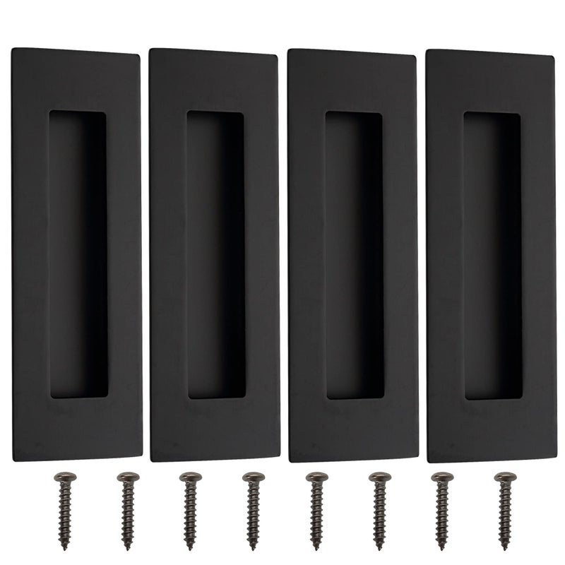 Malimali 6 Inch Recessed Finger Flush Pulls For Barn Door Pocket Door  Closet Sliding Door Handle  Matte Black Stainless Steel Rectangular Door Pull Hardware(4 Pack) - Image 1