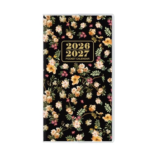 Zuozee Pocket Calendar 2026-2027, Monthly Purse Planner - 6.7" x 3.7" - Runs from January 2026 Until December 2027, Pocket Calendar with PVC Cover for Planning, Organizing and Office - Black Flower - Image 1