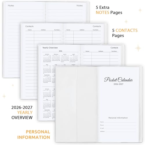 Zuozee Pocket Calendar 2026-2027, Monthly Purse Planner - 6.7" x 3.7" - Runs from January 2026 Until December 2027, Pocket Calendar with PVC Cover for Planning, Organizing and Office - Black Flower - Image 2