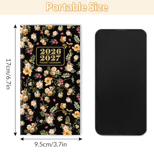 Zuozee Pocket Calendar 2026-2027, Monthly Purse Planner - 6.7" x 3.7" - Runs from January 2026 Until December 2027, Pocket Calendar with PVC Cover for Planning, Organizing and Office - Black Flower - Image 4