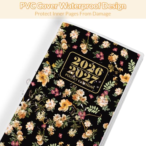 Zuozee Pocket Calendar 2026-2027, Monthly Purse Planner - 6.7" x 3.7" - Runs from January 2026 Until December 2027, Pocket Calendar with PVC Cover for Planning, Organizing and Office - Black Flower - Image 5