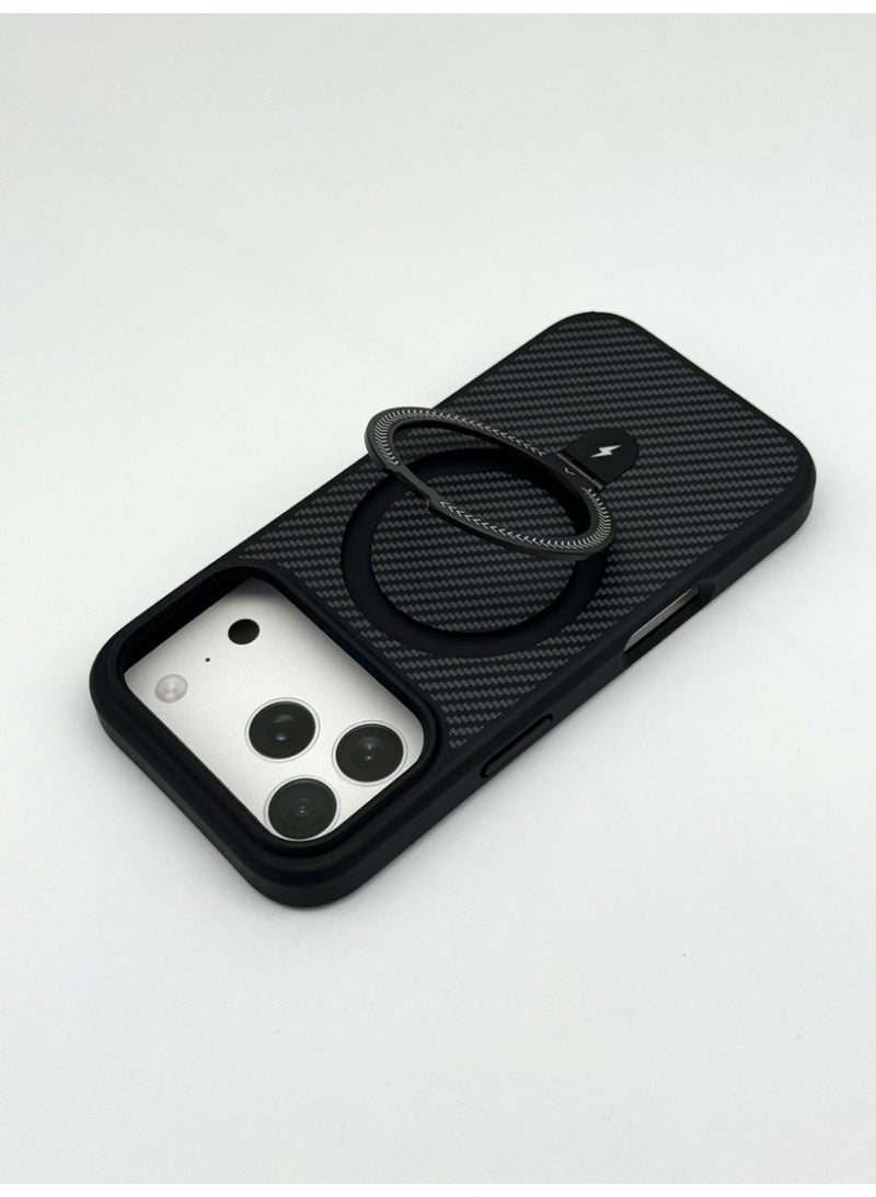 Luxury Carbon Fiber Texture Case for iPhone 17 Pro Max - MagSafe Compatible with Integrated Foldable Kickstand & Ring Holder - Slim Shockproof Matte Protective Cover - Image 3