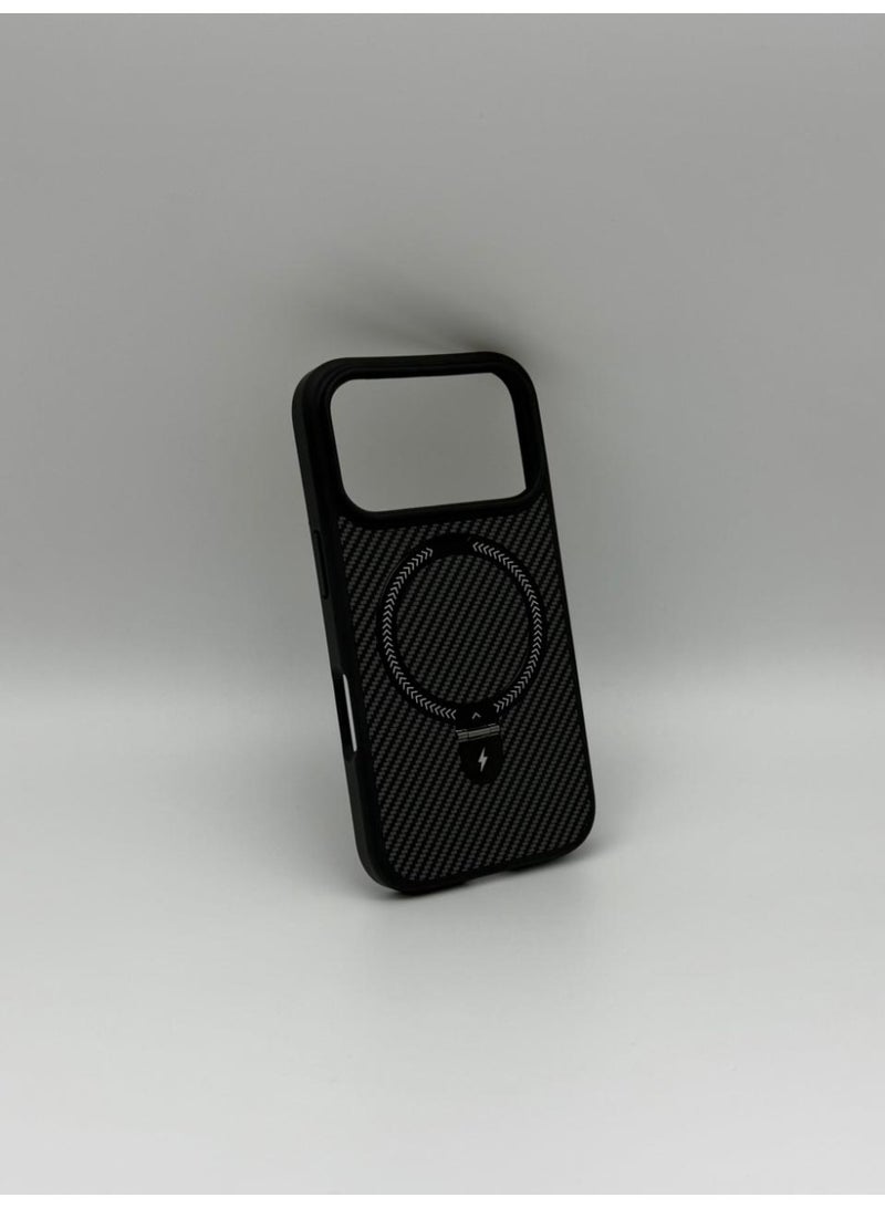 Luxury Carbon Fiber Texture Case for iPhone 17 Pro Max - MagSafe Compatible with Integrated Foldable Kickstand & Ring Holder - Slim Shockproof Matte Protective Cover - Image 2