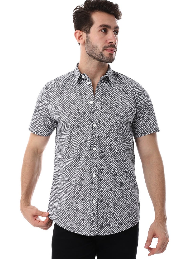WHITE RABBIT Grey & White Self Pattern Short Sleeves Shirt  - Image 1