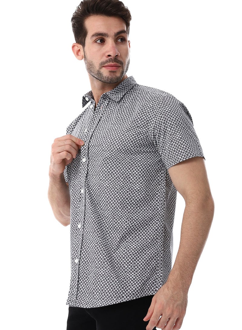 WHITE RABBIT Grey & White Self Pattern Short Sleeves Shirt  - Image 2