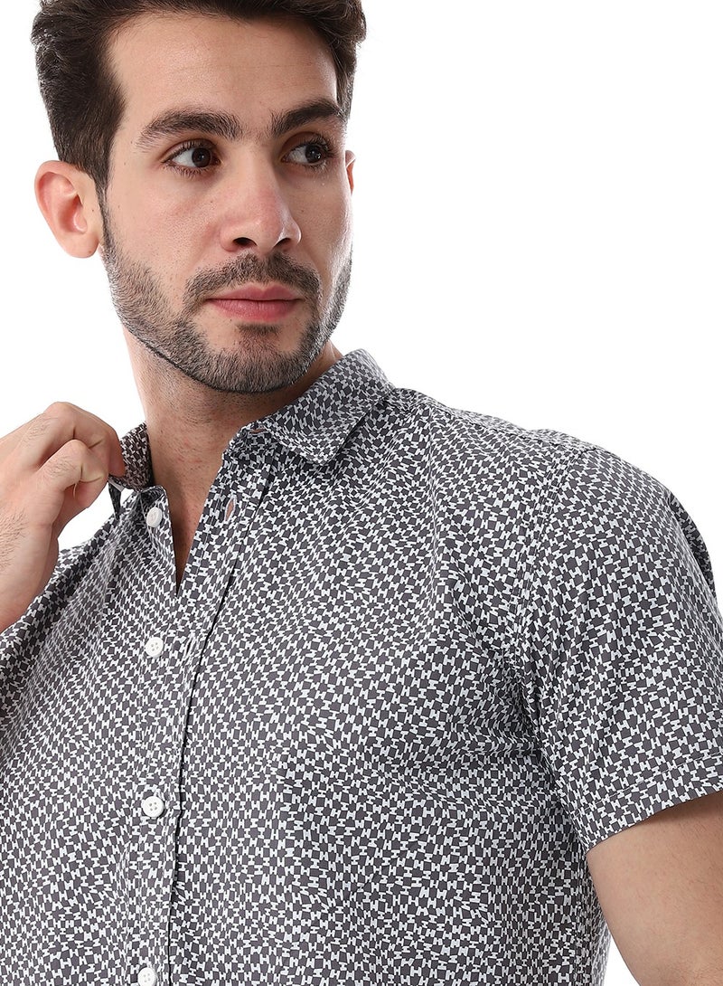 WHITE RABBIT Grey & White Self Pattern Short Sleeves Shirt  - Image 4
