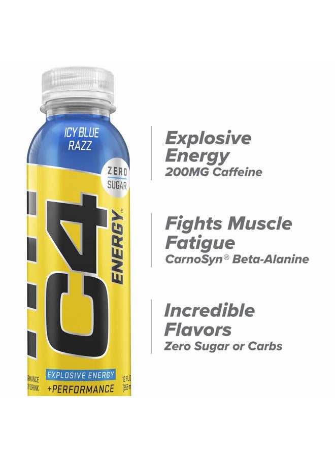 CELLUCOR C4 Energy Non-Carbonated Zero Sugar Energy Drink, Pre Workout Drink + Beta Alanine, Icy Blue Razz, 12 Fl Oz (Pack of 12) - Image 3