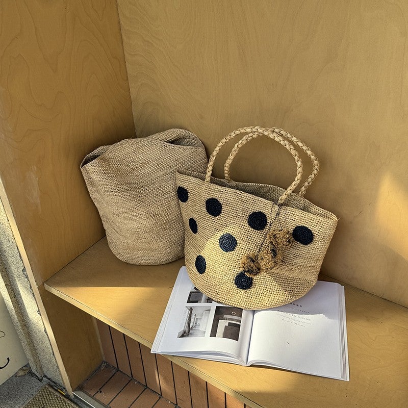 South France Holiday ~ Natural Lafite Handmade Woven Bag Lazy Buddha Tote Bag Straw Woven Beach Bag - Image 2