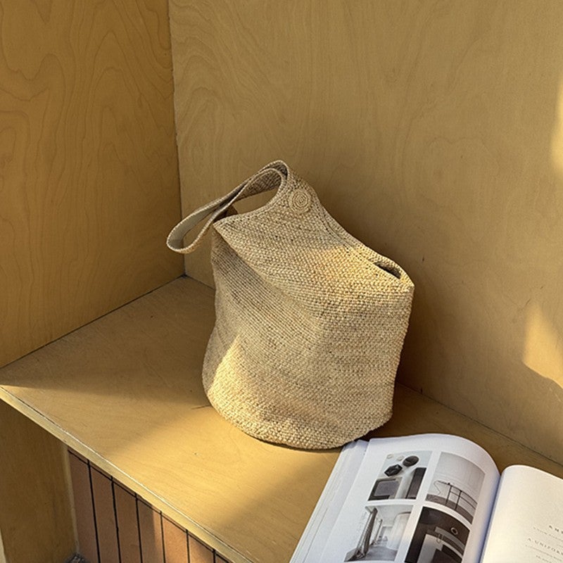 South France Holiday ~ Natural Lafite Handmade Woven Bag Lazy Buddha Tote Bag Straw Woven Beach Bag - Image 5