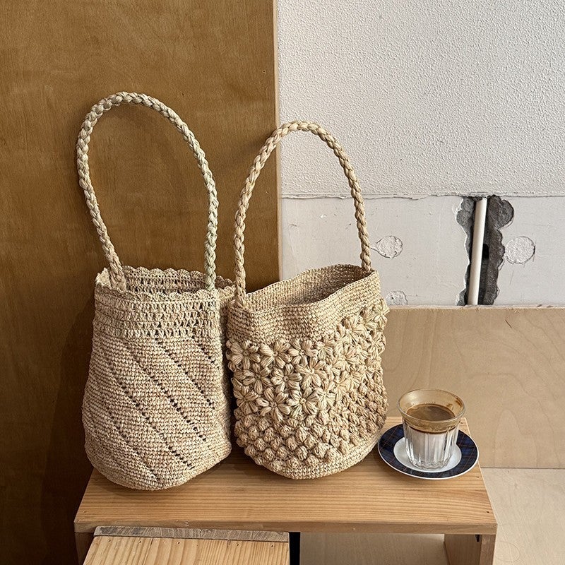 South France Holiday ~ Natural Lafite Handmade Woven Bag Lazy Buddha Tote Bag Straw Woven Beach Bag - Image 3