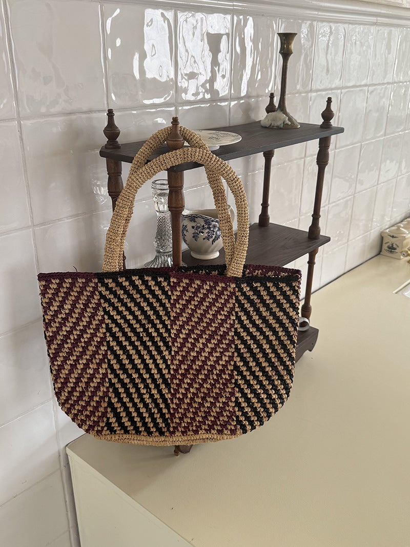 South France Holiday ~ Natural Lafite Handmade Woven Bag Lazy Buddha Tote Bag Straw Woven Beach Bag - Image 1