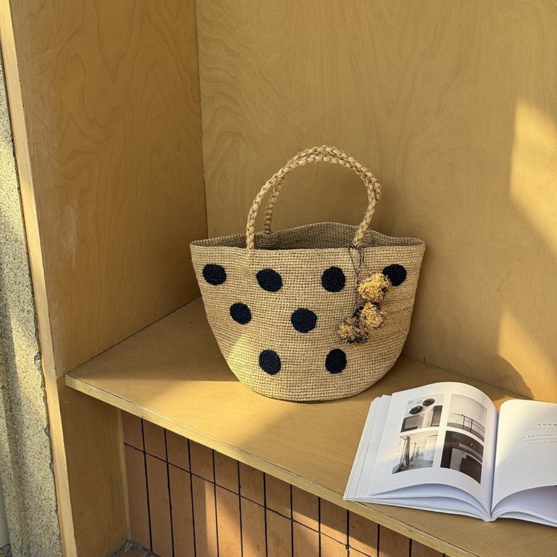 South France Holiday ~ Natural Lafite Handmade Woven Bag Lazy Buddha Tote Bag Straw Woven Beach Bag - Image 4