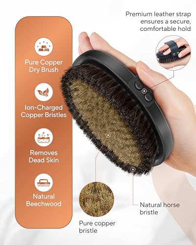 TheraCopper Copper Body Brush - Premium Ionic Copper Dry Brushing Body Brush for Lymphatic Drainage - Natural Copper-Bristles for Exfoliation, Cellulite Reduction, Improve Circulation & Radiant Skin - Image 3