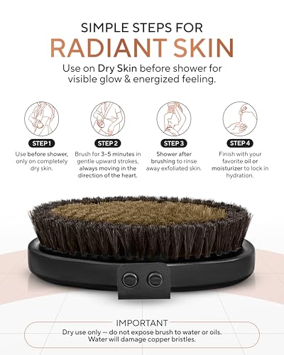 TheraCopper Copper Body Brush - Premium Ionic Copper Dry Brushing Body Brush for Lymphatic Drainage - Natural Copper-Bristles for Exfoliation, Cellulite Reduction, Improve Circulation & Radiant Skin - Image 5