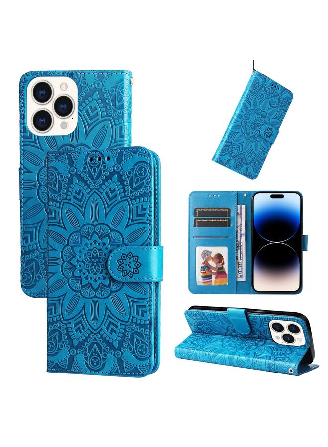 S-TOP Case For iPhone 14 Pro Embossed Sunflower Leather Phone Case - Image 1