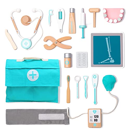 UMU® Wooden Doctor Kit for Kids – 18 pcs Doctor and Dentist Play Set for Toddlers with Stethoscope, Syringe, Tooth Model & More – Medical Pretend Play Toy for Boys and Girls Ages 3 4 5 6 - Image 1