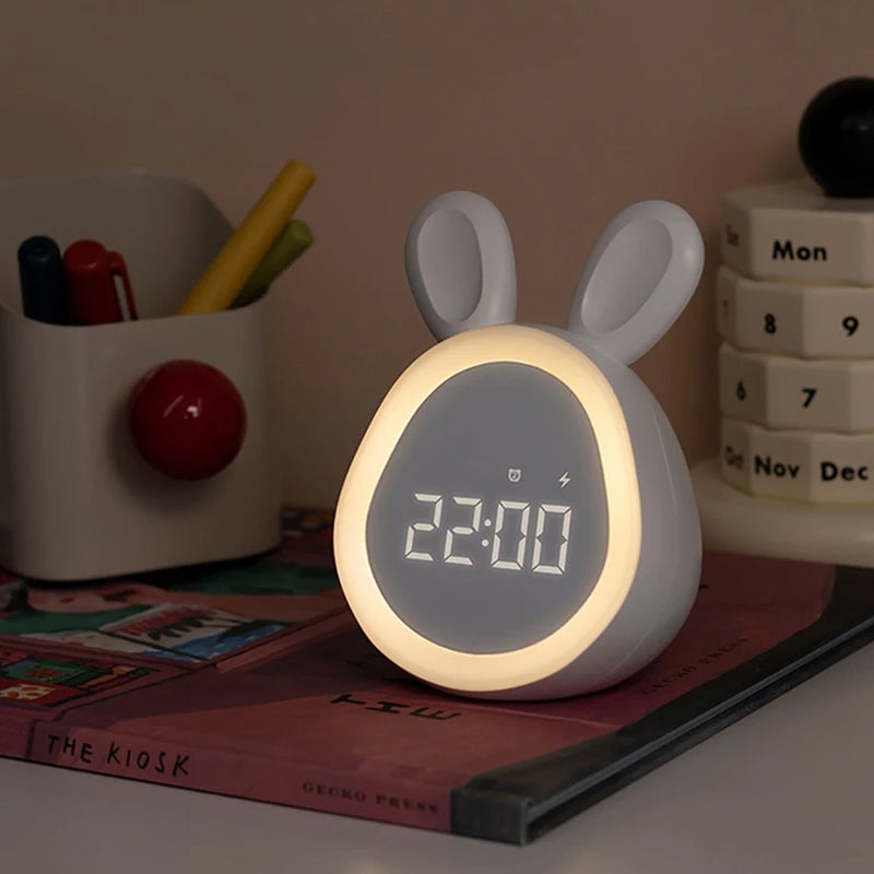 ساعة منبه مصممة كضوء ليلي ساعة منبه رقمية LED مع تلطيح لا نهائي ذكية للتحكم بالبرامج في شكل أرنب لطيف للأطفال والفتيات والفتيان - Image 4