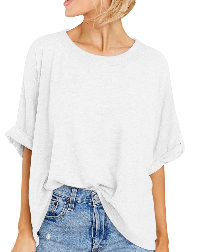 Langwyqu Womens Tops Oversized Tshirts Summer Short Sleeve T Shirts Business Casual Loose Fit Basic Tees Spring Fall Fashion Trendy Clothes 2025 White - Image 1