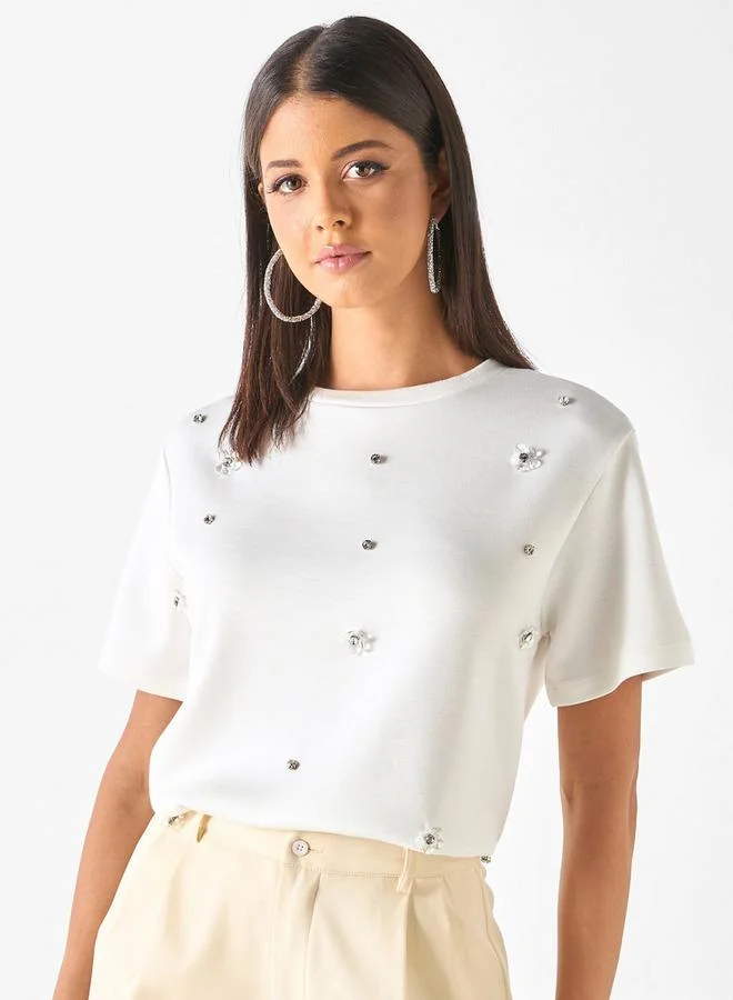 Iconic Iconic Embellished Top with Short Sleeves