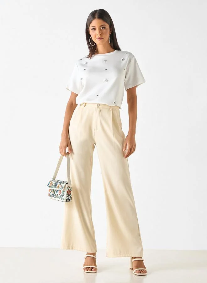 Iconic Iconic Embellished Top with Short Sleeves