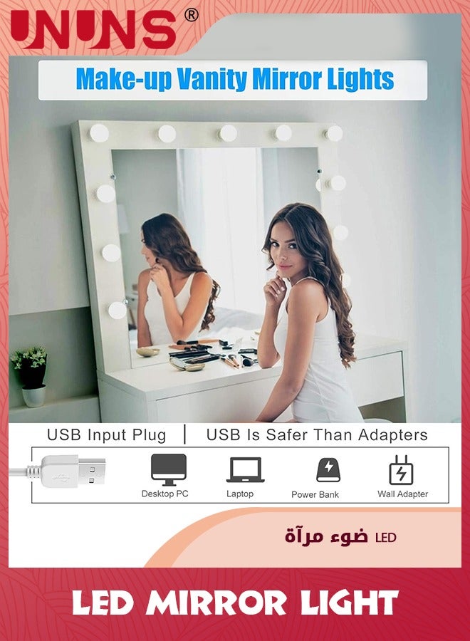 UNUNS Vanity Lights For Mirror,Hollywood Style Makeup Lights With 10 Dimmable Bulbs,LED Vanity Mirror Lights Kit, 3 Color Lighting Modes,For Home/Bedroom/Bathroom/Dressing Room,USB Port  - Image 4