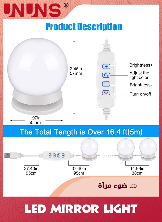 UNUNS Vanity Lights For Mirror,Hollywood Style Makeup Lights With 10 Dimmable Bulbs,LED Vanity Mirror Lights Kit, 3 Color Lighting Modes,For Home/Bedroom/Bathroom/Dressing Room,USB Port  - Image 5