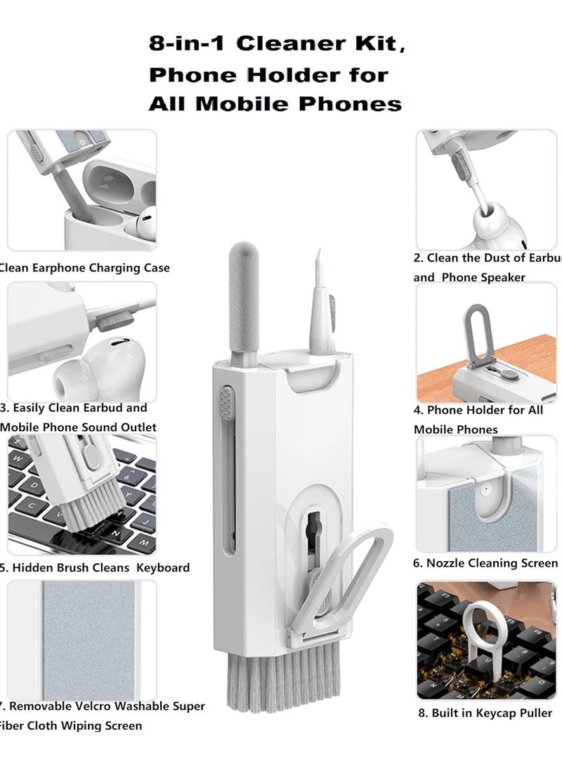 Laptop Phone Screen Keyboard Airpod Cleaner Kit for iPod iPad MacBook Tablet Computer Airpods Pro Earbuds Cleaning Tool Cell Phone Stand for Office Desk（8-in-1 ）White  - Image 2