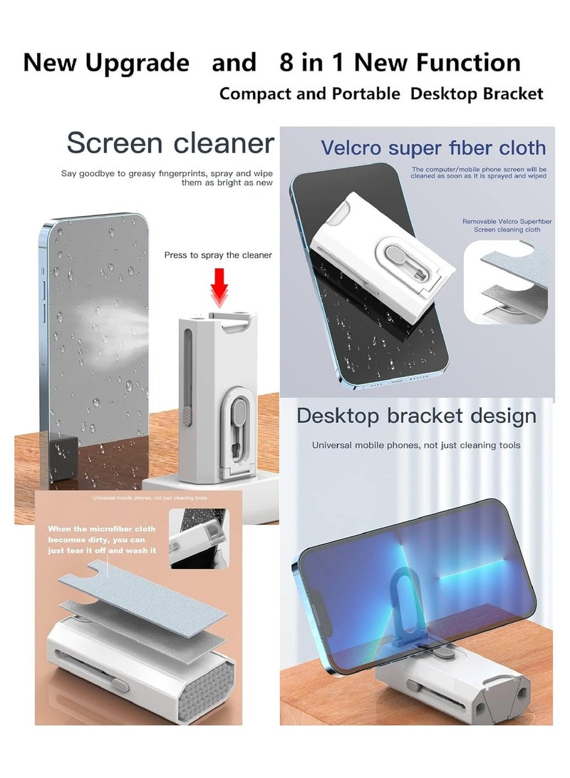Laptop Phone Screen Keyboard Airpod Cleaner Kit for iPod iPad MacBook Tablet Computer Airpods Pro Earbuds Cleaning Tool Cell Phone Stand for Office Desk（8-in-1 ）White  - Image 4