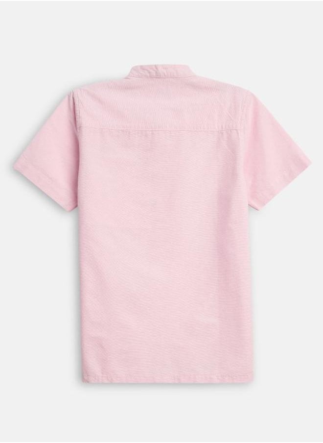 Bonkids - Boy's shirts in regular fit pink colour cotton fabric embellished pattern pull over closure woven weave type round collar type round neckline half sleeve length button down upper body wear type suitable for casual occasions – because standout style starts young! - Image 1